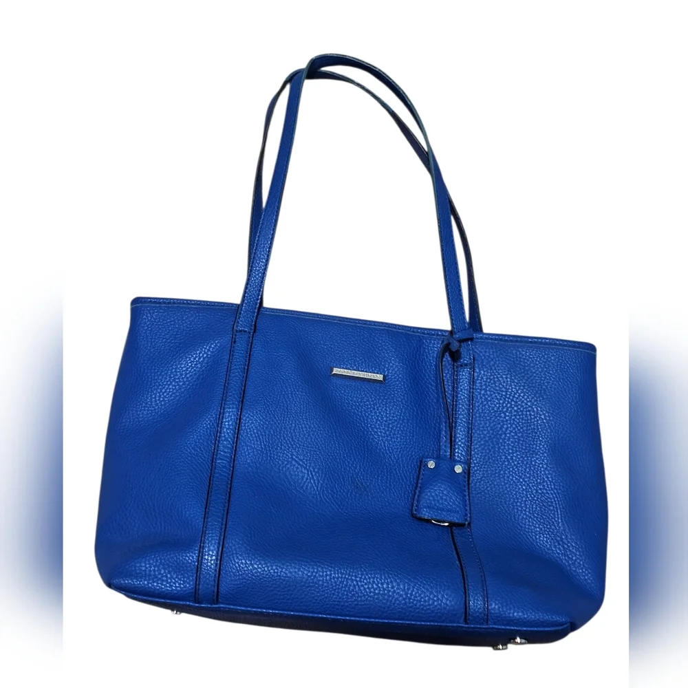Dana Buchman Womens Pebbled Blue Tote Bag Zebra Lined Minimalist Office Carryall - Picture 2 of 9